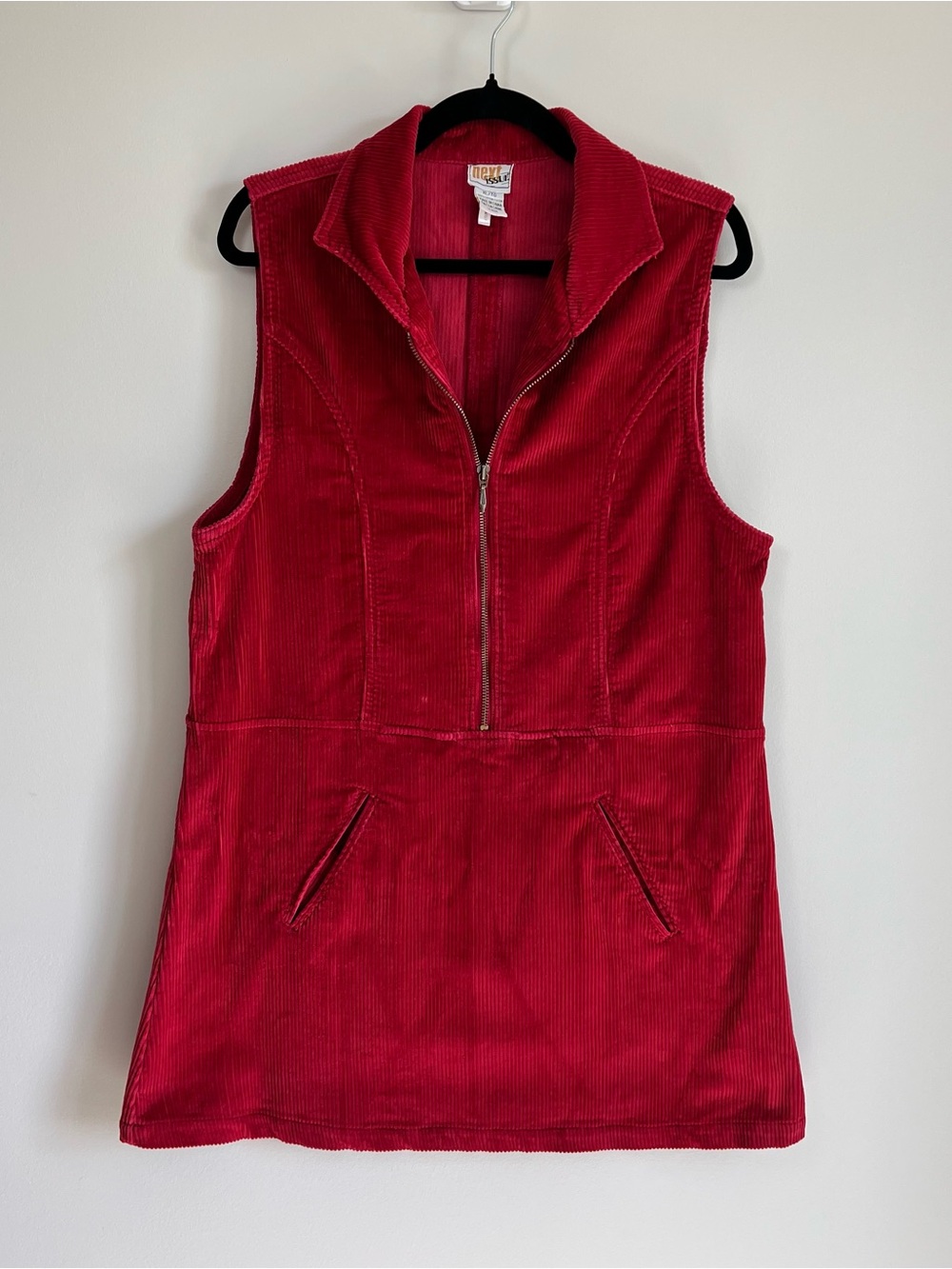 Vintage 100% Cotton Red Corduroy Sleeveless Mini Dress